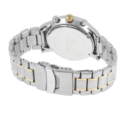Chronographe homme étanche 50m, boîte et bracelet en acier et acier doré, verre minéral