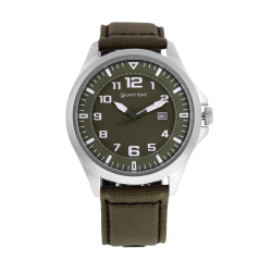 Montre homme, boîte acier, bracelet nylon et cuir, verre minéral