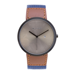Montre homme, boîte en acier noir, bracelet cuir et nylon et verre minéral