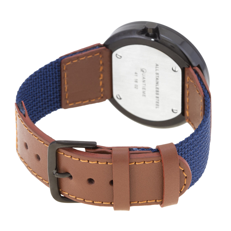 Montre homme, boîte en acier noir, bracelet cuir et nylon et verre minéral