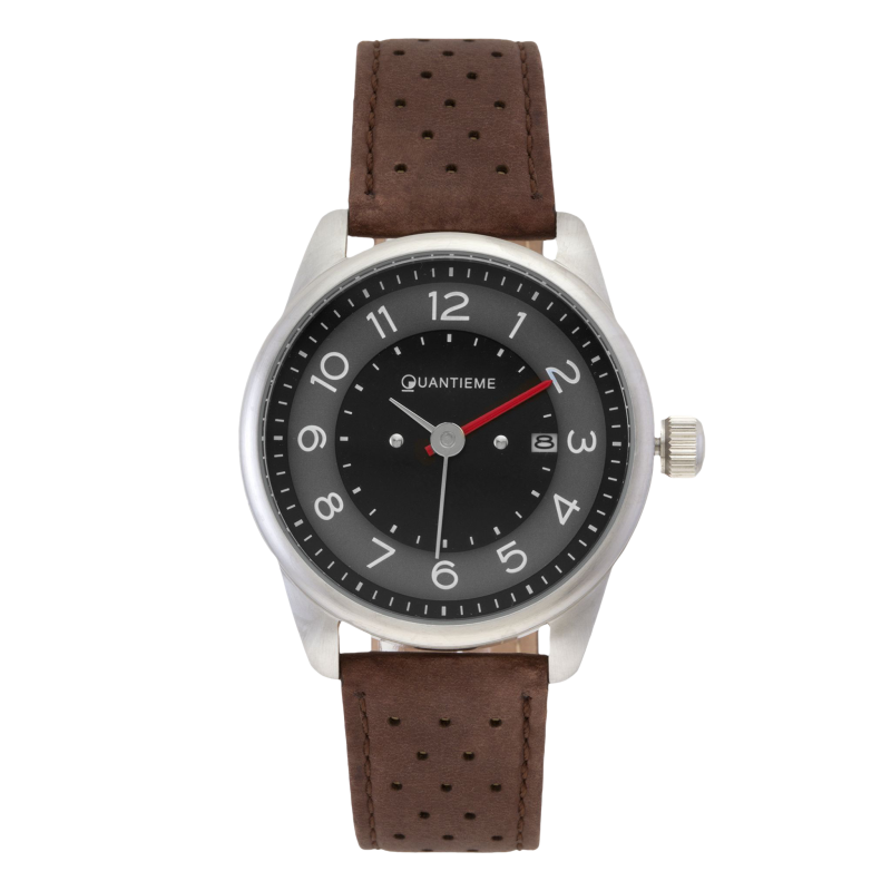 Montre homme, boîte acier, bracelet cuir et verre minéral
