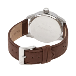 Montre homme, boîte acier, bracelet cuir et verre minéral