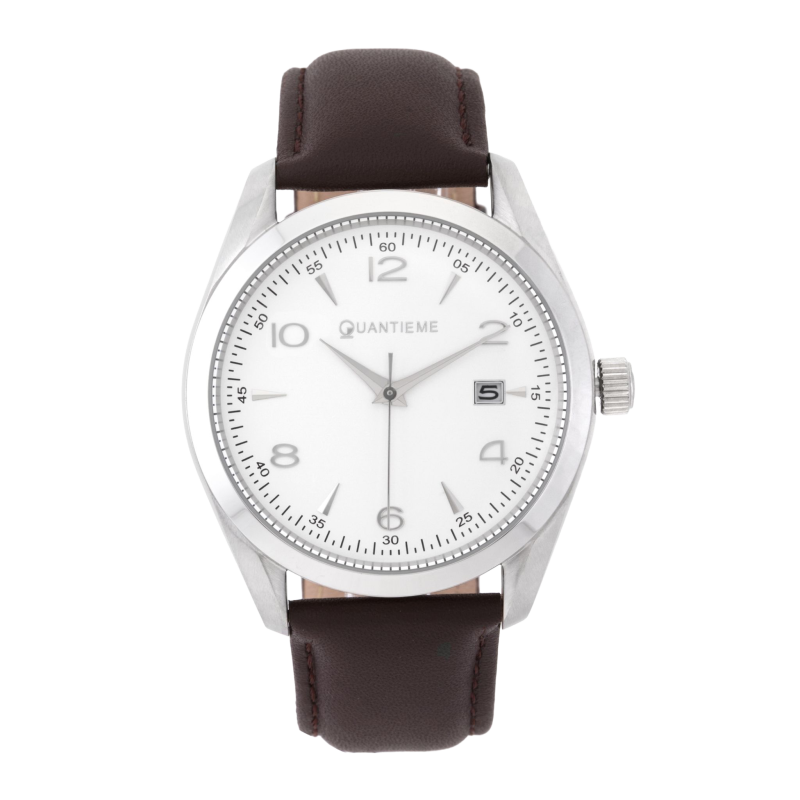Montre homme, boîte acier, bracelet cuir et verre minéral