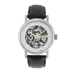 Montre homme automatique, boîte acier,bracelet cuir et verre minéral
