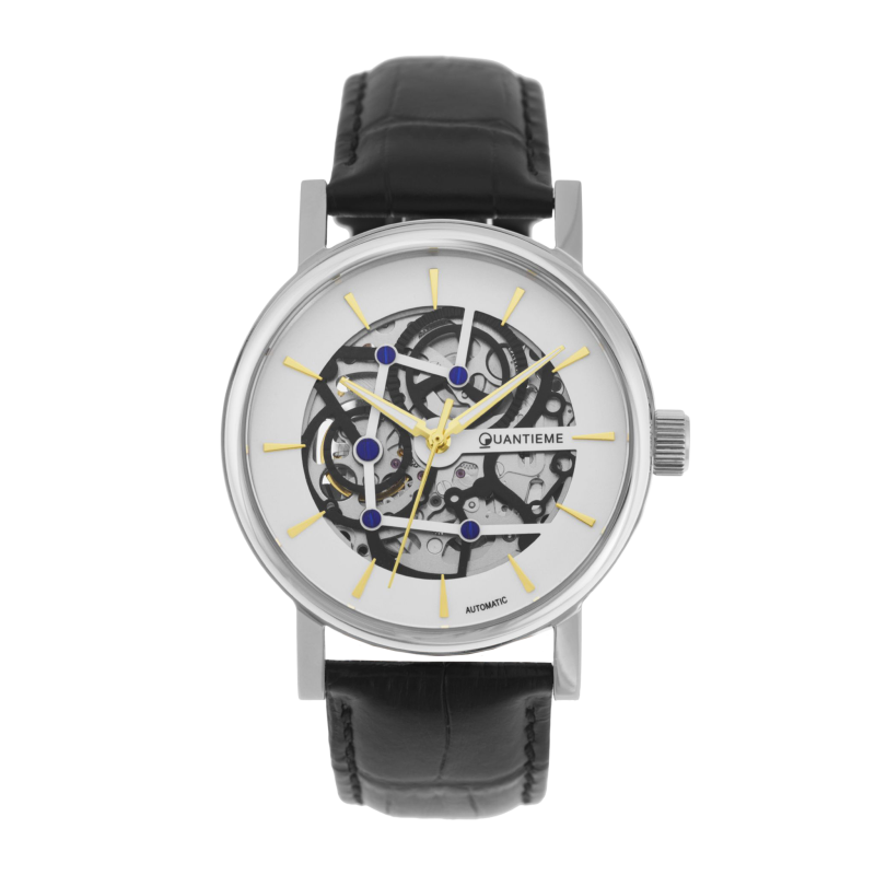 Montre homme automatique, boîte acier,bracelet cuir et verre minéral