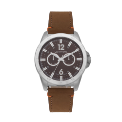Montre homme, boite acier, bracelet cuir et verre minéral.