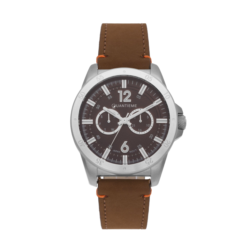 Montre homme, boite acier, bracelet cuir et verre minéral.
