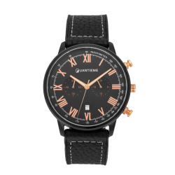 Chronographe homme, bracelet en cuir et silicone, boite acier et verre minéral