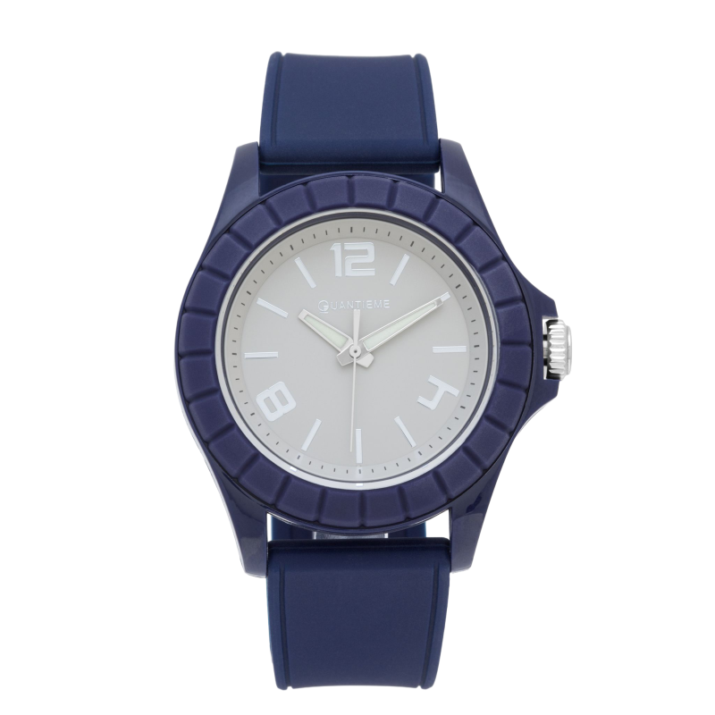 Montre homme, boite en plastique, bracelet en silicone et verre minéral