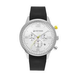 Chronographe homme, boîte en acier, bracelet en silicone noir et verre minéral