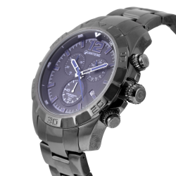 Chronographe homme, boîte et bracelet acier, étanche 100 m, verre minéral