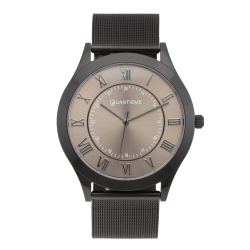 Montre homme, boîte acier noir, bracelet acier maille milanaise noir et verre minéral.