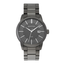 Montre homme, boîte acier gris, bracelet acier gris et verre minéral.