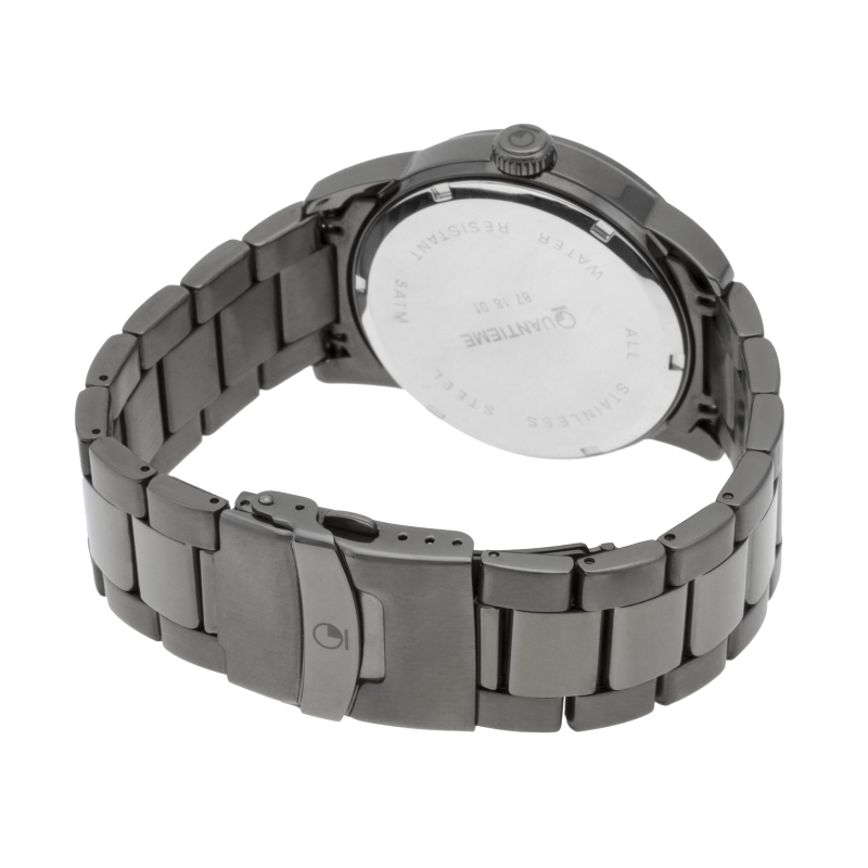 Montre homme, boîte acier gris, bracelet acier gris et verre minéral.