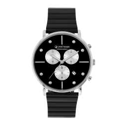 Chronographe homme, boîte en acier, bracelet en acier noir et verre minéral
