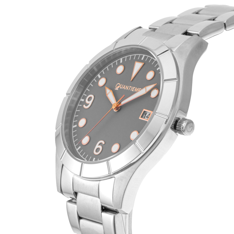 Montre homme, boîte et bracelet en acier, verre minéral