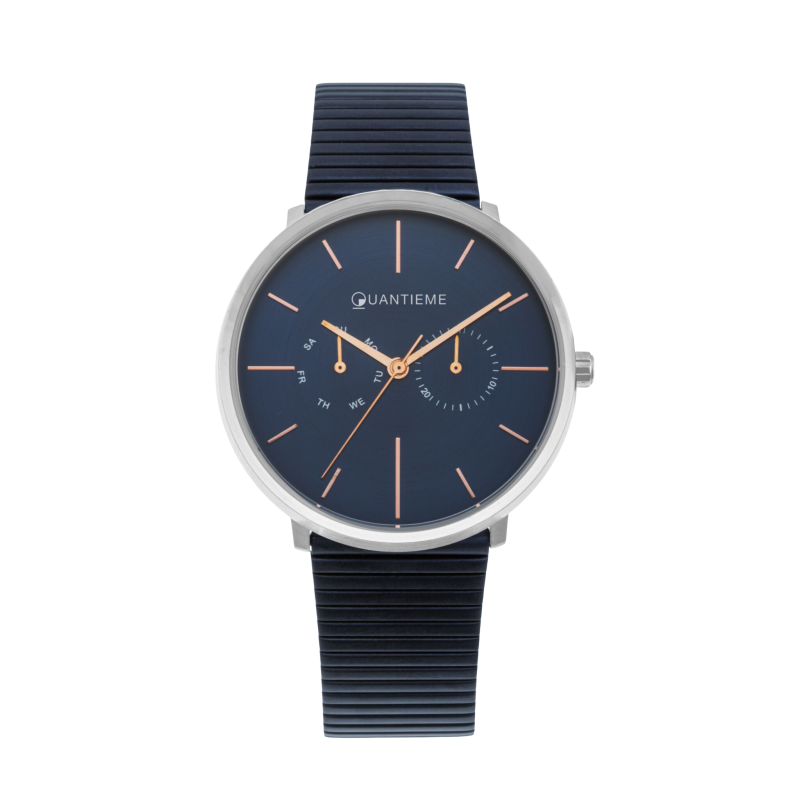 Montre homme, boite et bracelet en acier bleu, verre minéral
