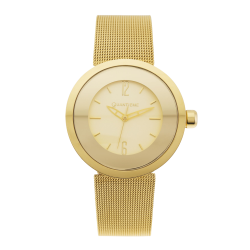 Montre dame, boite et bracelet acier doré, verre minéral