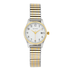 Montre dame, boîte acie, bracelet acier et acier doré, verre minéral