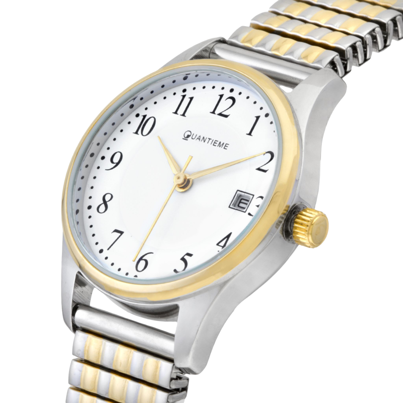 Montre dame, boîte acie, bracelet acier et acier doré, verre minéral