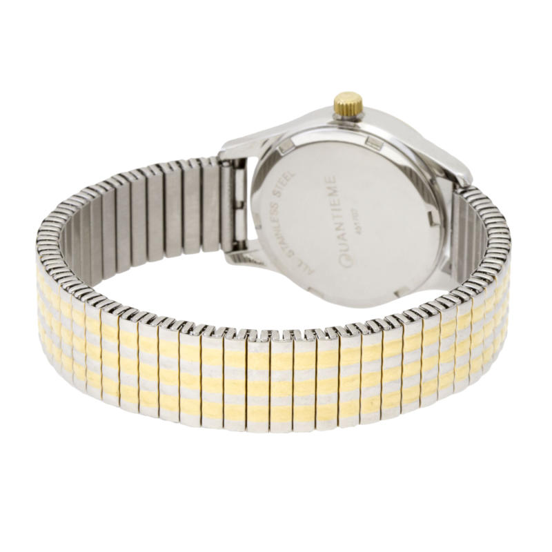 Montre dame, boîte acie, bracelet acier et acier doré, verre minéral