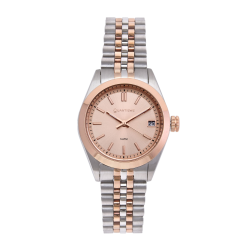 Montre femme étanche 50 métres, boîte acier et acier doré rose, bracelet acier et acier doré rose et verre minéral