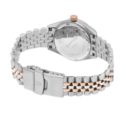 Montre femme étanche 50 métres, boîte acier et acier doré rose, bracelet acier et acier doré rose et verre minéral