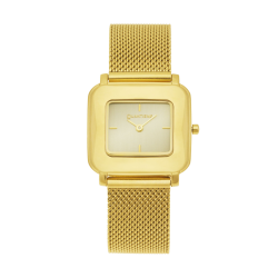 Montre femme, boîte acier doré, bracelet acier doré et verre minéral