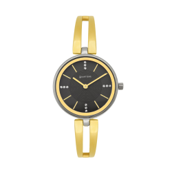 Montre femme, boîte acier, bracelet acier et acier doré et verre minéral