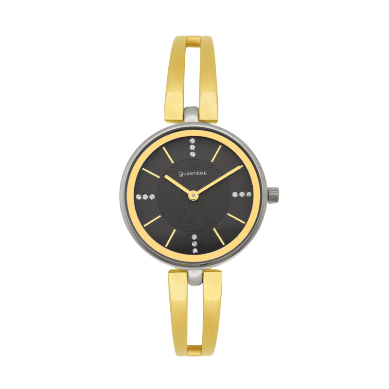 Montre femme, boîte acier, bracelet acier et acier doré et verre minéral