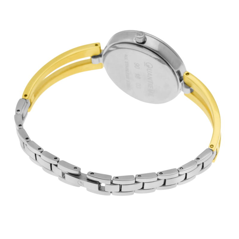 Montre femme, boîte acier, bracelet acier et acier doré et verre minéral