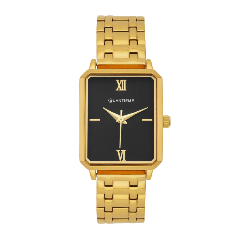 Montre dame, boîte acier doré, bracelet acier doré et verre minéral