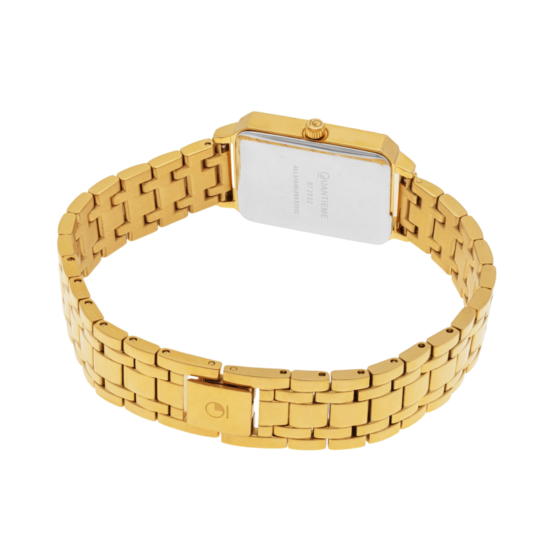 Montre dame, boîte acier doré, bracelet acier doré et verre minéral