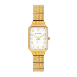 Montre femme, boite et bracelet en acier doré, verre minéral