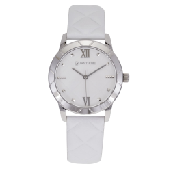 Montre femme, boîte acier, bracelet cuir et verre minéral
