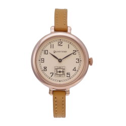 Montre femme, boîte acier doré rose, bracelet cuir et verre minéral