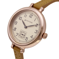 Montre femme, boîte acier doré rose, bracelet cuir et verre minéral