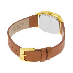 Montre femme, boite acier doré, bracelet cuir et verre minéral