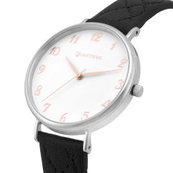 Montre femme, boite acier, bracelet cuir et verre minéral
