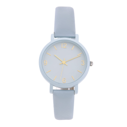 Montre femme, boîte en caoutchouc bleu, bracelet en cuir bleu et verre minéral