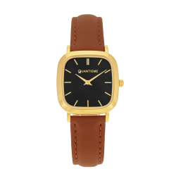 Montre femme, boite acier doré, bracelet cuir et verre minéral