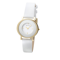 Montre dame, boite acier doré et bracelet en cuir