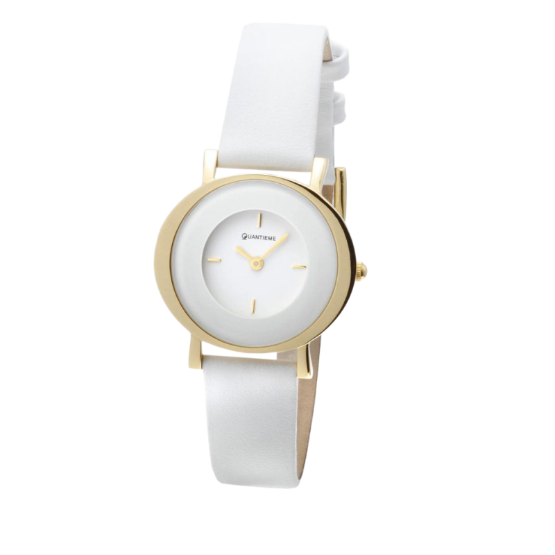 Montre dame, boite acier doré et bracelet en cuir
