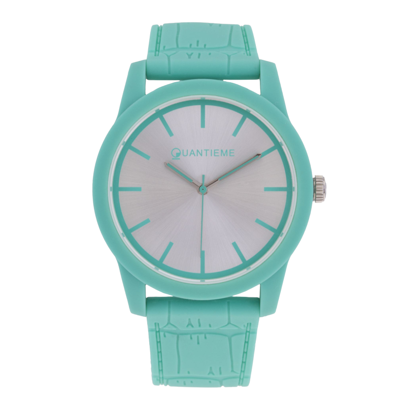 Montre femme, boîte en plastique, bracelet en silicone et verre minéral