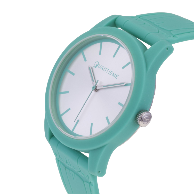 Montre femme, boîte en plastique, bracelet en silicone et verre minéral