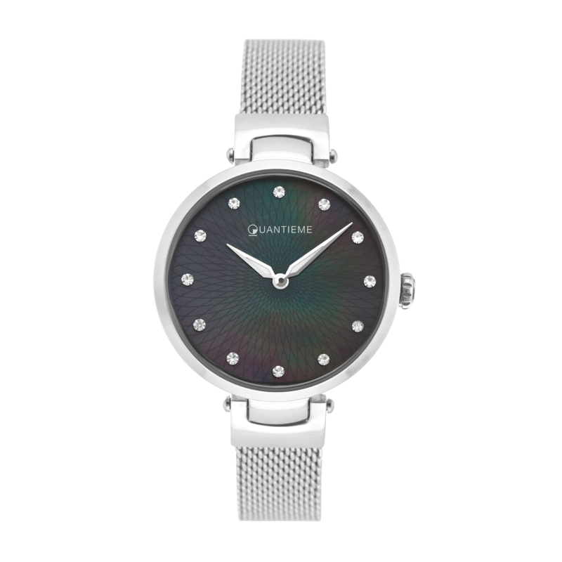 Montre femme, boite et bracelet en acier, verre minéral et cadran nacré