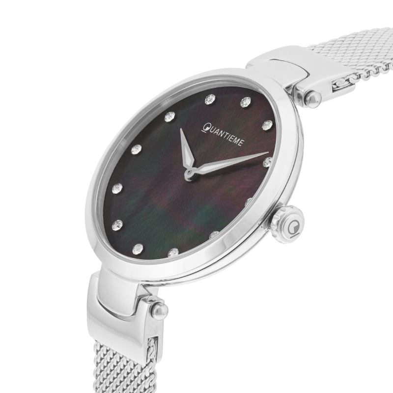 Montre femme, boite et bracelet en acier, verre minéral et cadran nacré