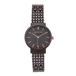 Montre femme, boîte et bracelet en acier violet, verre minéral
