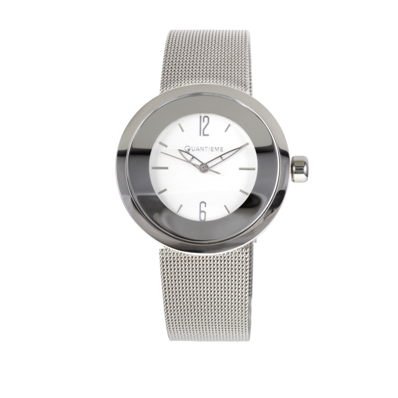 Montre dame, boite en acier, bracelet en acier et verre minéral