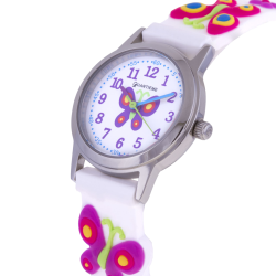 Montre, boîte acier, bracelet silicone, verre minéral, kids